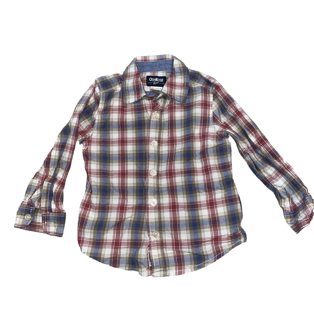 Boys OshKosh B'gosh Plaid Button-Down Shirt Size 2T Red Blue